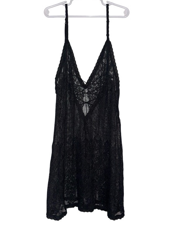 Victorias Secret All Black Plunge Corset Style Back Lace Chemise